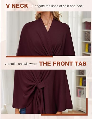 PULI Women's Elegant Shawl Wraps Soft Open Front Poncho Sweater for Spring Fall Winter burgundy - Image 4
