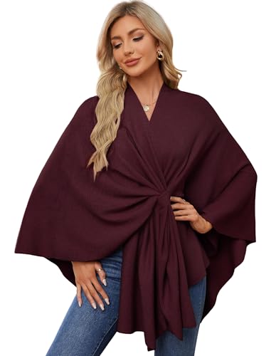 PULI Women's Elegant Shawl Wraps Soft Open Front Poncho Sweater for Spring Fall Winter burgundy - Image 1