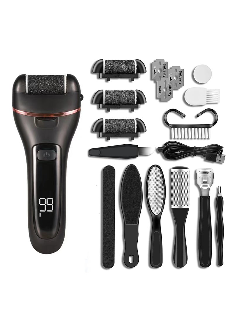 3 بكرات رئيس 2 سرعة شحن ماء القدم المهنية كيت 18 في 1 قدم ملف أداة مناسبة لأنّ متصدع الجلد الجاف ، أسود . - Image 1