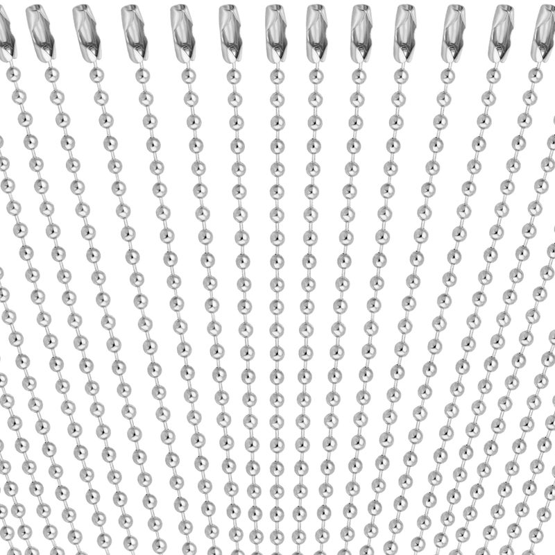 Forise 100Pcs Ball Beads Chain Bulk Silver Keychain Rings Metal 472 Inch Dog Tag Small Chain With Connectors for Hanging Decoration