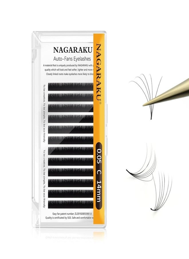 NAGARAKU Easy Fanning Auto Fans Eyelash Extension Self Handing Making Fast Bloom Flowering Pre-bonded Lashes Mega Volume 12 Row/Tray With Thickness 0.05mm Curl C (Length - 14mm) - Image 1