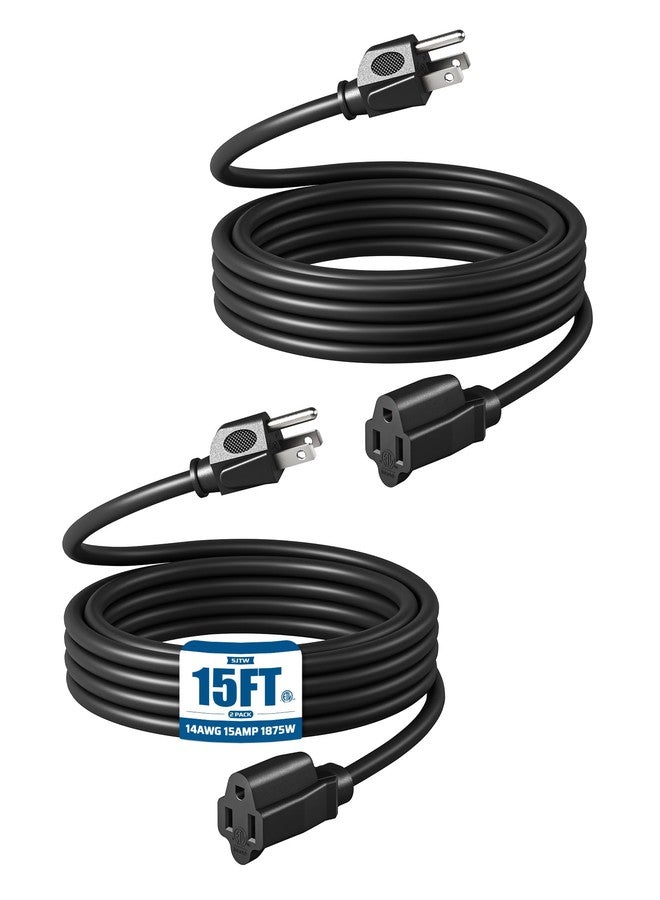 ديوينويلز سلك تمديد ديوينويلز بطول 15 قدمًا، كابل طاقة مقاوم للعوامل الجوية 14/3 SJTW للاستخدام الداخلي والخارجي، سلك طاقة ثلاثي الأطراف شديد التحمل، أسود، معتمد من ETL، عبوة من قطعتين - Image 1