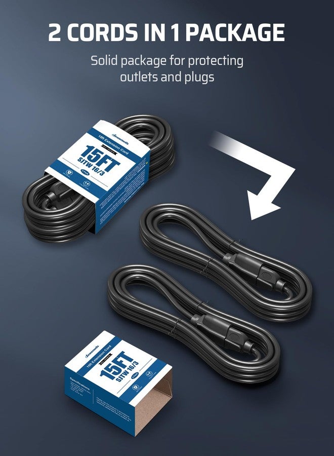 ديوينويلز سلك تمديد ديوينويلز بطول 15 قدمًا، كابل طاقة مقاوم للعوامل الجوية 14/3 SJTW للاستخدام الداخلي والخارجي، سلك طاقة ثلاثي الأطراف شديد التحمل، أسود، معتمد من ETL، عبوة من قطعتين - Image 4