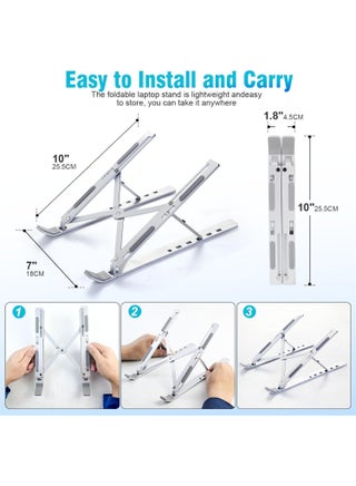 Adjustable Laptop Stand for Desk- Foldable Aluminum Laptop Stand Silver- Lightweight, Portable Laptop RiserDurable Laptop Holder Adjustable Compatible with MacBook, Dell, HP & More- 27x5.5x2.5cm - view 3