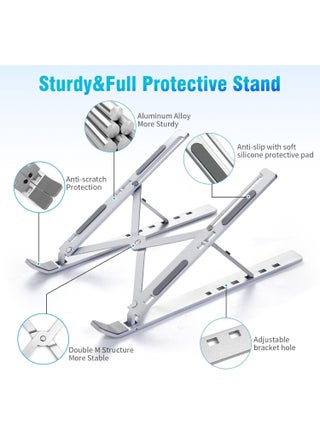 Adjustable Laptop Stand for Desk- Foldable Aluminum Laptop Stand Silver- Lightweight, Portable Laptop RiserDurable Laptop Holder Adjustable Compatible with MacBook, Dell, HP & More- 27x5.5x2.5cm - view 5