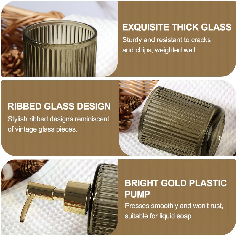 KASUNTING Brown Glass Bathroom Accessories 4 Pcs, Brown Bathroom Set, Soap Dispenser and Toothbrush Holder Set, Qtip Holder Set, Vintage Bathroom Sink Set, Modern Bathroom Decor - Image 4