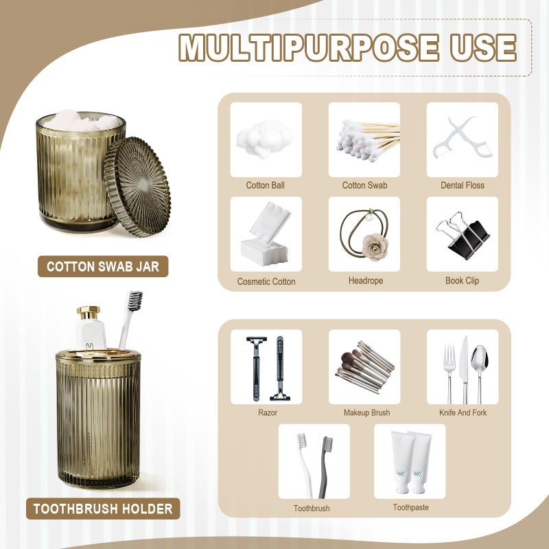 KASUNTING Brown Glass Bathroom Accessories 4 Pcs, Brown Bathroom Set, Soap Dispenser and Toothbrush Holder Set, Qtip Holder Set, Vintage Bathroom Sink Set, Modern Bathroom Decor - Image 5