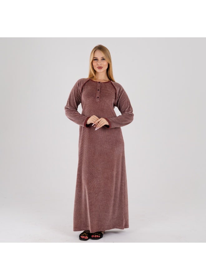 zecotex  Cozy Comfort: The Soft Winter Loungewear Dress – Long Sleeve Maxi Galabeya - Image 1