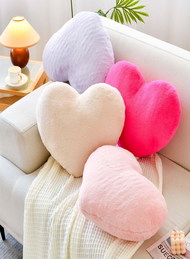 XVTRU Hot Pink Heart Pillows, Cute Heart Decorative Pillow, Heart Shaped Throw Pillows for Bed, Faux Rabbit Fur Plush Hoom Decor Pillow Cushion for Chair Sofa Living Room (Mini 12.9" x 9.8") - Image 3