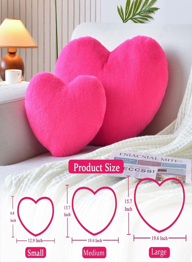 XVTRU Hot Pink Heart Pillows, Cute Heart Decorative Pillow, Heart Shaped Throw Pillows for Bed, Faux Rabbit Fur Plush Hoom Decor Pillow Cushion for Chair Sofa Living Room (Mini 12.9" x 9.8") - Image 2