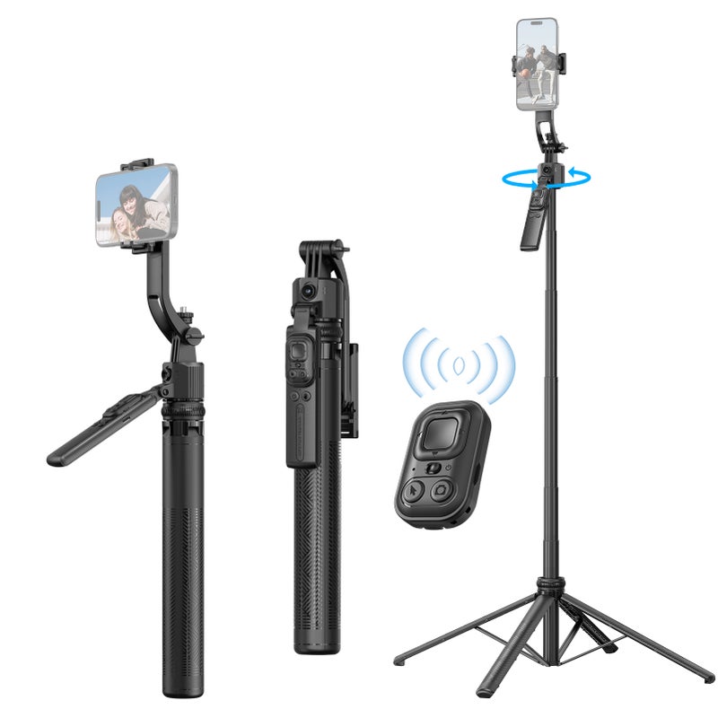 AI Face Tracking Phone Selfie Stick Tripod 360° Rotatable Gesture Control 4-Leg Extendable Max. 163.5cm/64.3in Quadrapod with 1/4 Inch Screw Detachable Phone Holder Remote Shutter Phone Tripod for - Image 1