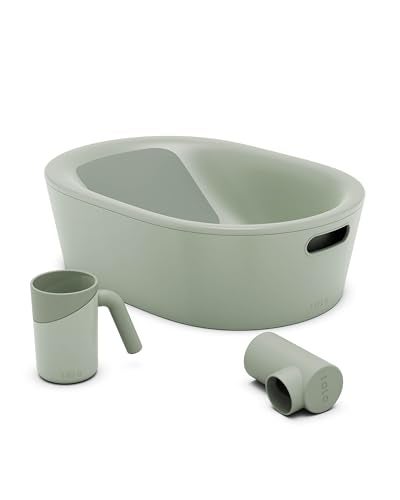 Lalo Bathtime Starter Kit - Modern Baby Bathtub, Rinse Cup & Spout Cover Bundle, Safe & Clean Design for Newborns, Minimalist Design, Easy to Clean, 25.3 x 18 x 7.7 in, 10 lb - Sage - Image 1