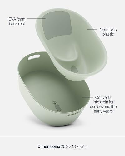 Lalo Bathtime Starter Kit - Modern Baby Bathtub, Rinse Cup & Spout Cover Bundle, Safe & Clean Design for Newborns, Minimalist Design, Easy to Clean, 25.3 x 18 x 7.7 in, 10 lb - Sage - Image 5