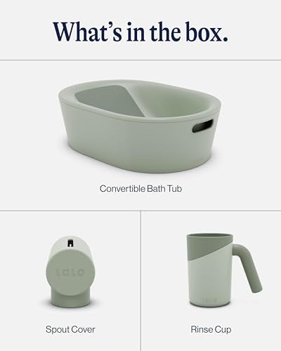 Lalo Bathtime Starter Kit - Modern Baby Bathtub, Rinse Cup & Spout Cover Bundle, Safe & Clean Design for Newborns, Minimalist Design, Easy to Clean, 25.3 x 18 x 7.7 in, 10 lb - Sage - Image 3