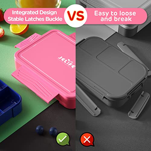 Jelife Kids Bento Box Lunch Box - 1450ml Leakproof 6 Compartments Bento Lunchbox Kids Lunch Boxes with Food Utensils for Back to School, Book-Style Lunch Snack Containers for Toddler Daycare, Pink - Image 3
