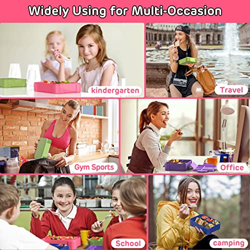 Jelife Kids Bento Box Lunch Box - 1450ml Leakproof 6 Compartments Bento Lunchbox Kids Lunch Boxes with Food Utensils for Back to School, Book-Style Lunch Snack Containers for Toddler Daycare, Pink - Image 4