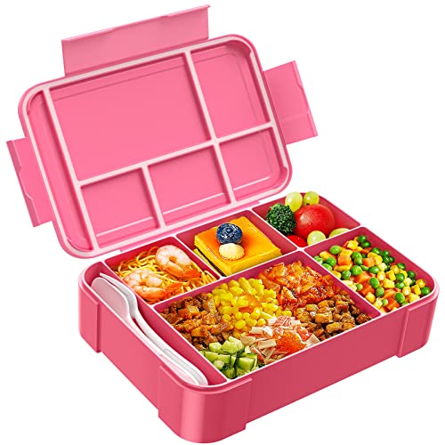 Jelife Kids Bento Box Lunch Box - 1450ml Leakproof 6 Compartments Bento Lunchbox Kids Lunch Boxes with Food Utensils for Back to School, Book-Style Lunch Snack Containers for Toddler Daycare, Pink - Image 1