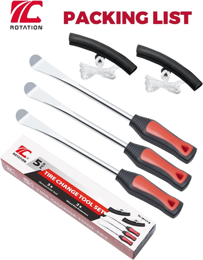 ROTATION 115 inch Steel Tire Spoon Lever Iron Tool Kit Professional Tire Changing Tool for Motorcycle Dirt Bike Lawn Mower 3 pcs Tire Spoons 2 Rim Protector 5Piece Set - Image 5