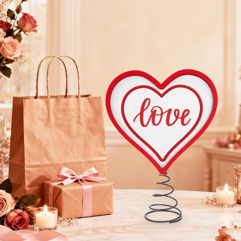 ARQRHTLY 11 Inch Valentines Tree Topper Light up Red Heart Tree Topper Wooden Heart Love Treetop Decoration with LED Lights for Valentines Day Party Wedding Holiday Indoor Home Tabletop Decor Gift - Image 5