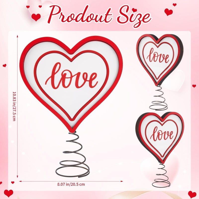 ARQRHTLY 11 Inch Valentines Tree Topper Light up Red Heart Tree Topper Wooden Heart Love Treetop Decoration with LED Lights for Valentines Day Party Wedding Holiday Indoor Home Tabletop Decor Gift - Image 2