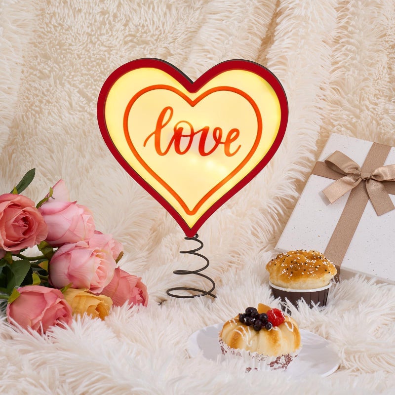ARQRHTLY 11 Inch Valentines Tree Topper Light up Red Heart Tree Topper Wooden Heart Love Treetop Decoration with LED Lights for Valentines Day Party Wedding Holiday Indoor Home Tabletop Decor Gift - Image 4