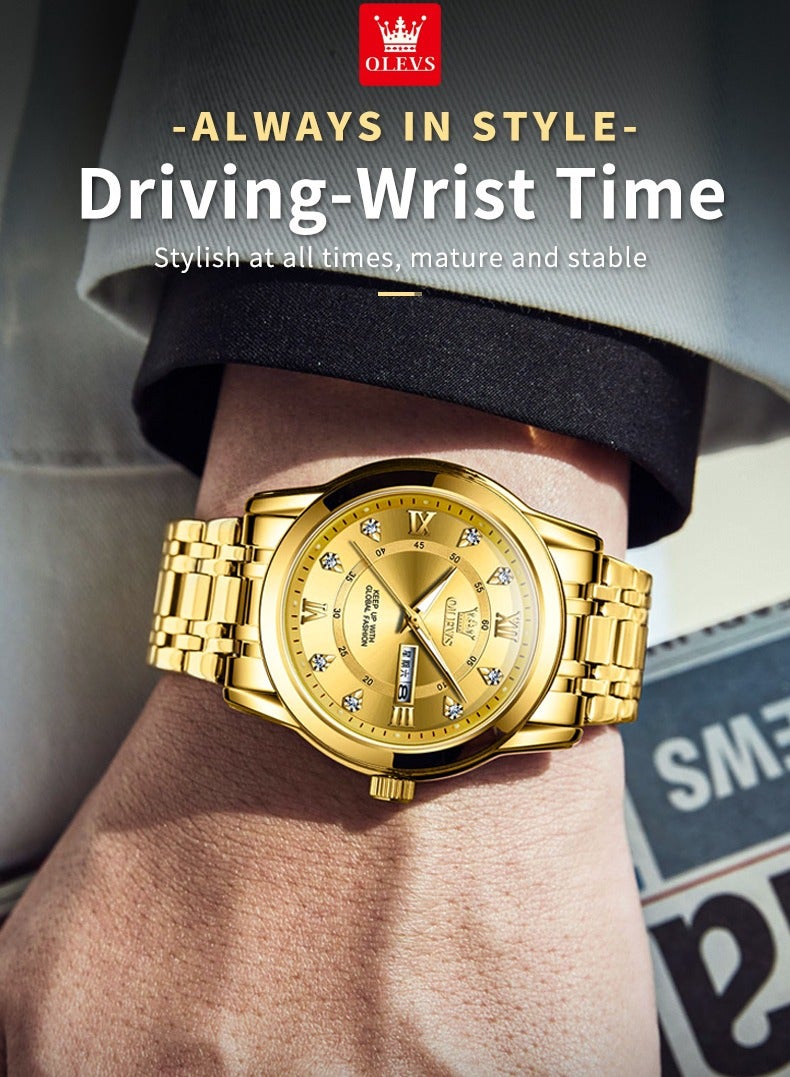 أوليفز ساعات  للرجال ساعة كوارتز تناظرية مقاومة للماء من الفولاذ المقاوم للصدأ ساعات كوارتز ذهبية للأعمال - Image 5