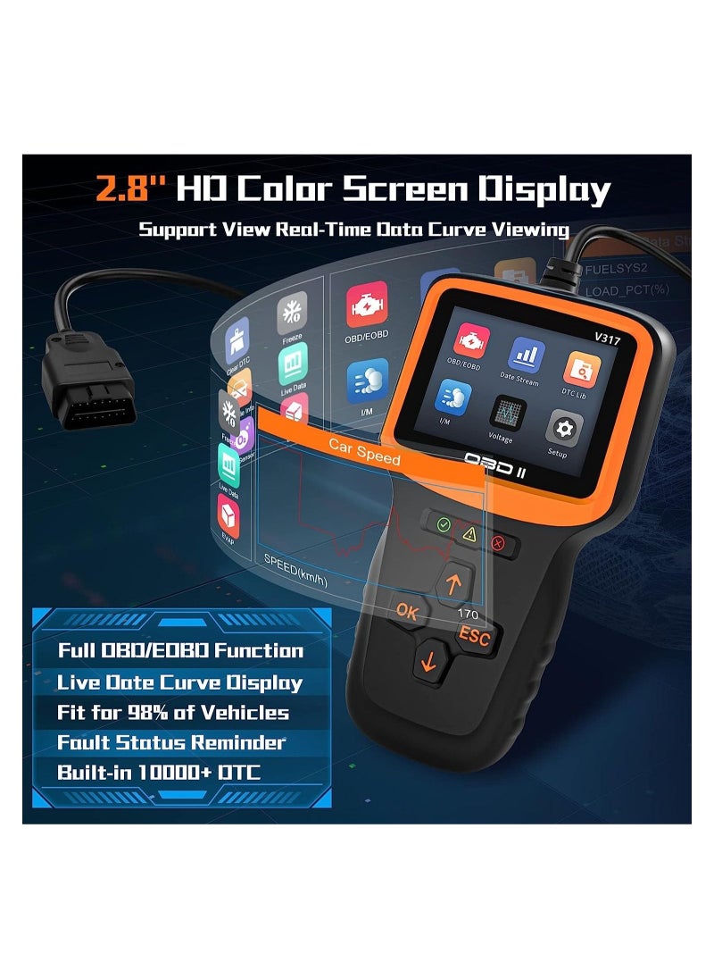 OBD2 Scanner Diagnostic Tool, Vehicle Check Engine Code Readers with Reset & I/M Readiness & More, Car OBDII/EOBD Diagnostic Scan Tool for All Vehicles After 1996