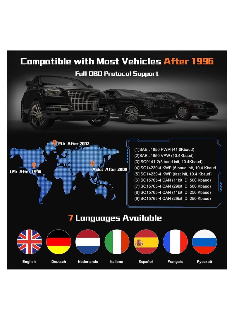 OBD2 Scanner Diagnostic Tool, Vehicle Check Engine Code Readers with Reset & I/M Readiness & More, Car OBDII/EOBD Diagnostic Scan Tool for All Vehicles After 1996