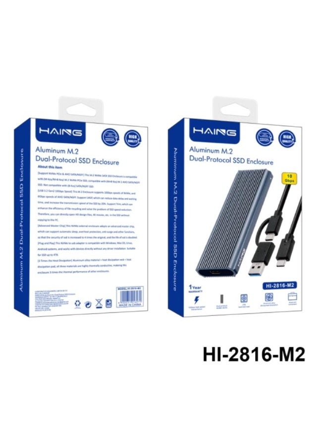 Haing Aluminum M.2 Dyal-Protocol SSD Enclosure