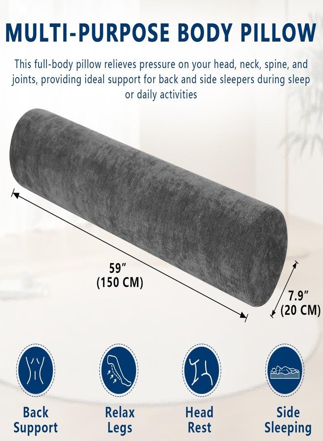 M Mute Touch Cylindrical Bolster Pillow Long Body Pillow Side Sleeper Support Firm Bolster Pillow Removable Washable Cover (60"x7.9", Dark Grey) - Image 2