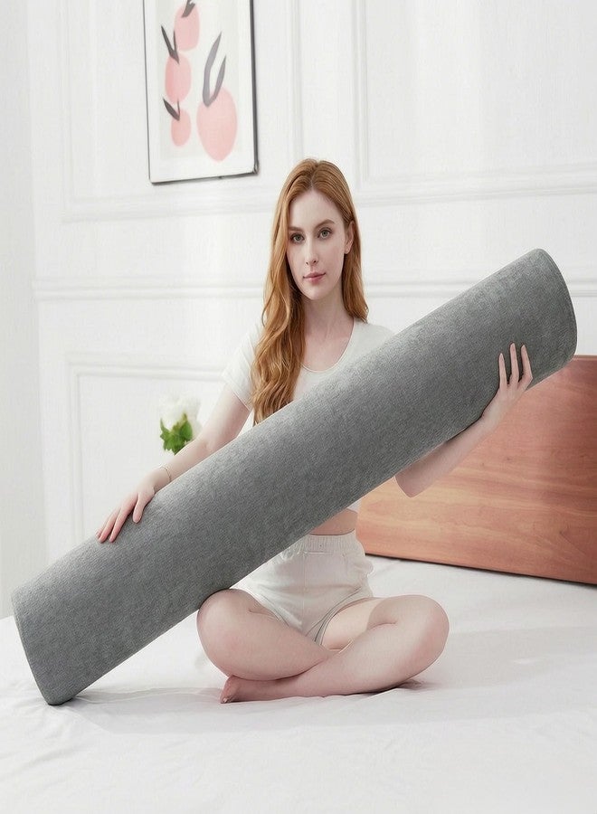 M Mute Touch Cylindrical Bolster Pillow Long Body Pillow Side Sleeper Support Firm Bolster Pillow Removable Washable Cover (60"x7.9", Dark Grey) - Image 1