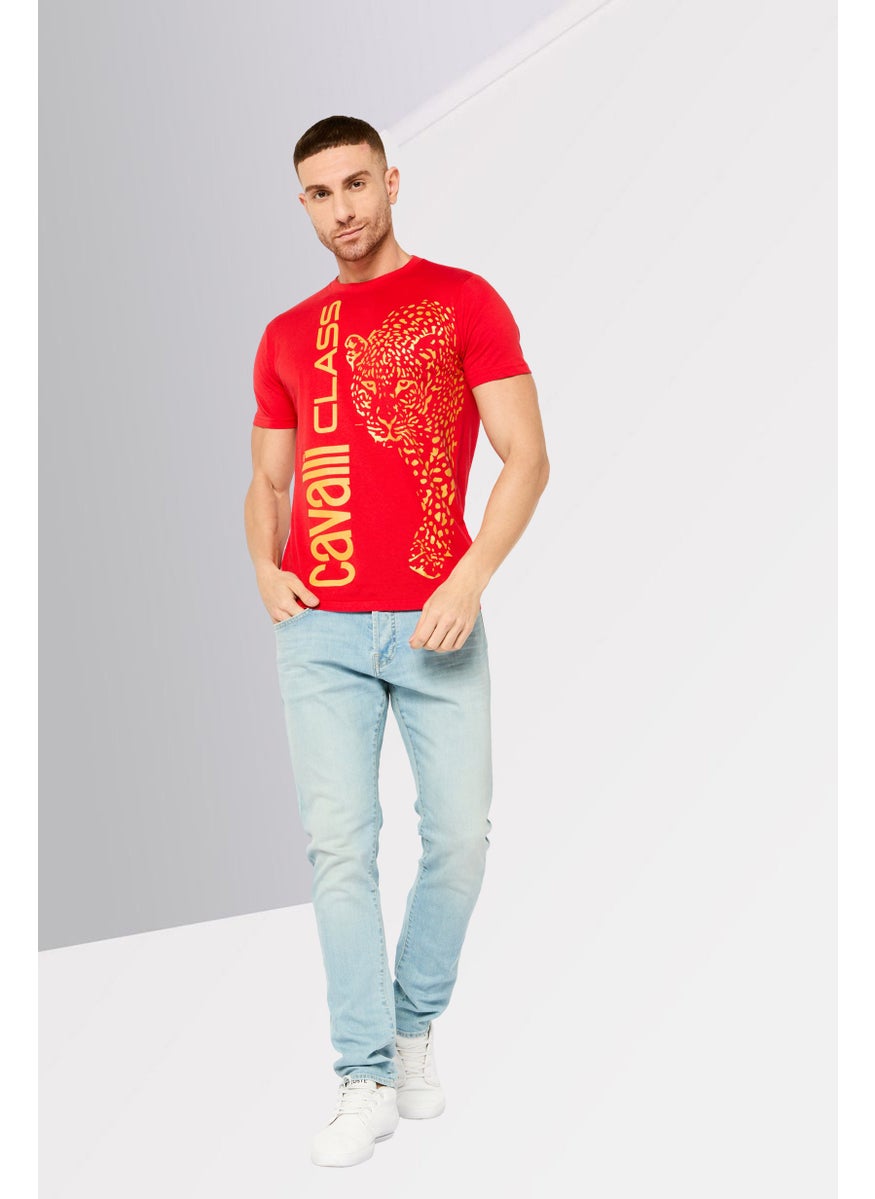 Cavalli Class Men Crew Neck Short Sleeve Graphic Print T-Shirt, Red  - Image 2
