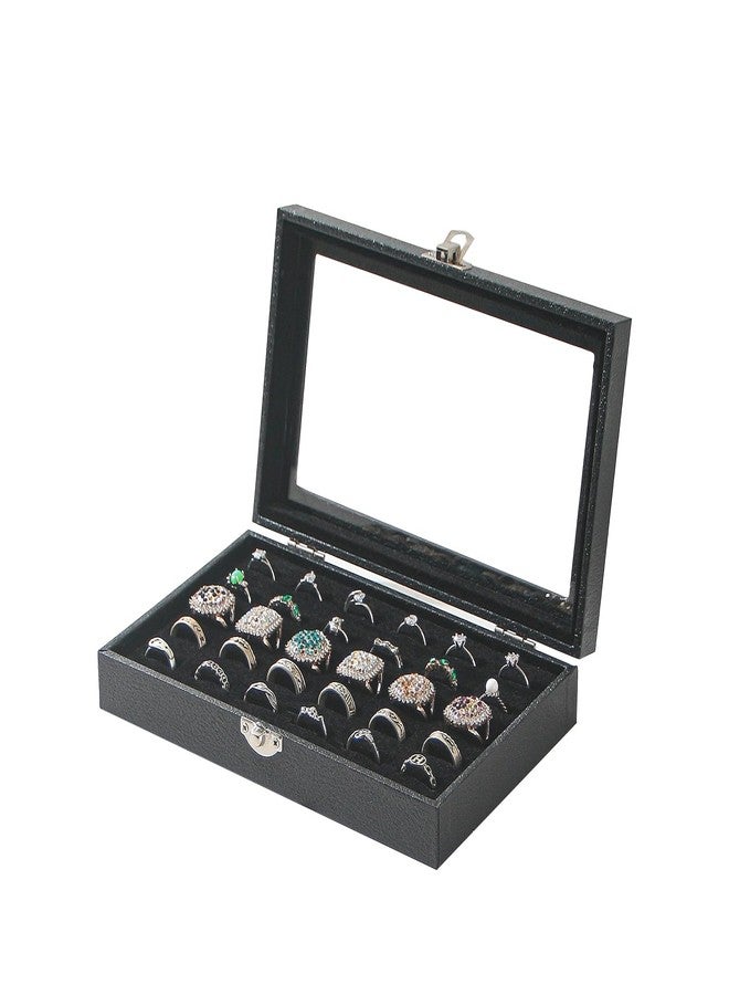 Kanwoder Ring Organizer Box for Jewelry,Rings Cufflinks Storage Case,Small Jewelry Box for Travel, Pretty Gifts for Girls,Black (30 Slots) - Image 1