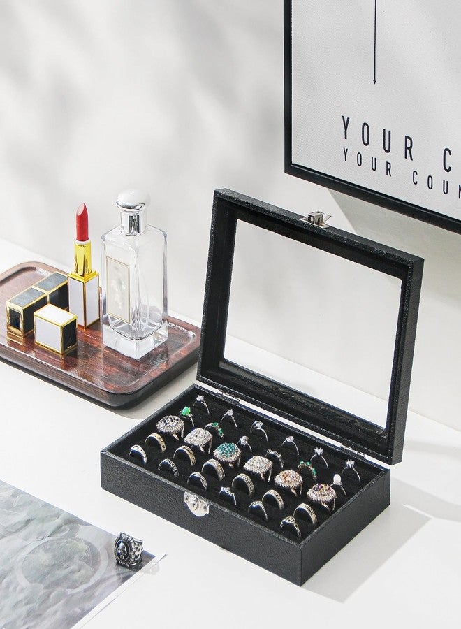Kanwoder Ring Organizer Box for Jewelry,Rings Cufflinks Storage Case,Small Jewelry Box for Travel, Pretty Gifts for Girls,Black (30 Slots) - Image 2