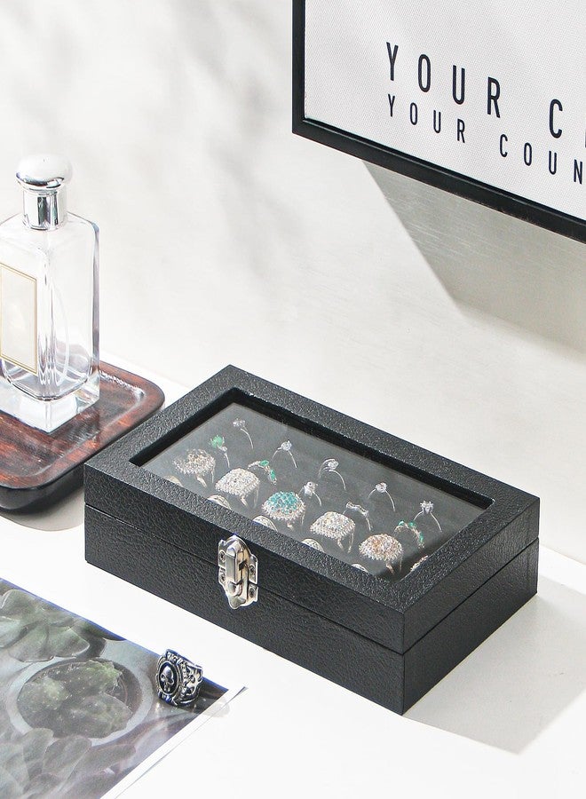 Kanwoder Ring Organizer Box for Jewelry,Rings Cufflinks Storage Case,Small Jewelry Box for Travel, Pretty Gifts for Girls,Black (30 Slots) - Image 3