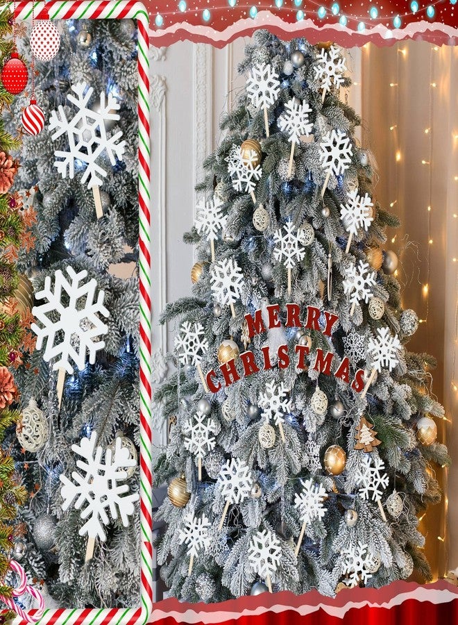 فيسينبال مجموعة فيسينبال من 24 قطعة من زينة رقاقات الثلج الشتوية، أعواد خشبية مزخرفة على شكل رقاقات ثلج، أعواد بيضاء ريفية لتزيين تنسيقات الزهور، قطع مركزية على شكل رقاقات ثلج لتزيين المزهريات المنزلية والأعمال اليدوية - Image 4