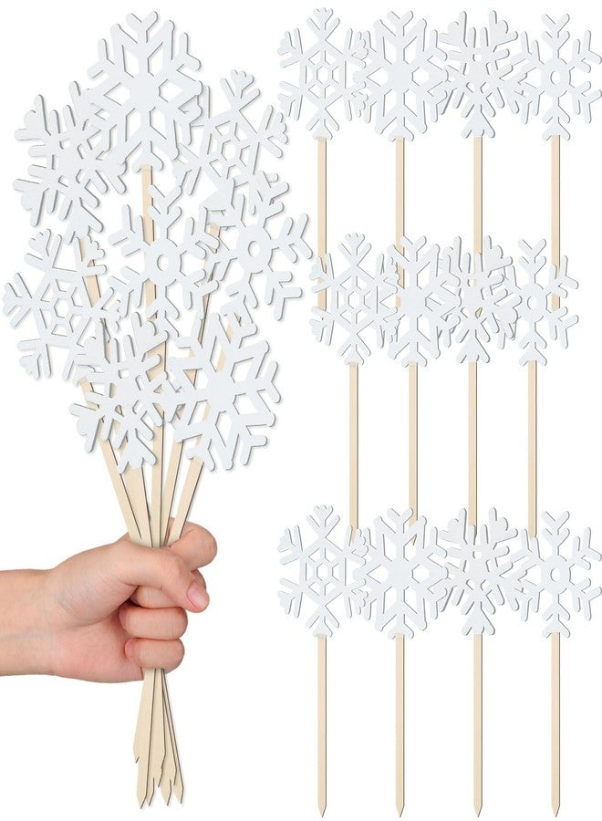 فيسينبال مجموعة فيسينبال من 24 قطعة من زينة رقاقات الثلج الشتوية، أعواد خشبية مزخرفة على شكل رقاقات ثلج، أعواد بيضاء ريفية لتزيين تنسيقات الزهور، قطع مركزية على شكل رقاقات ثلج لتزيين المزهريات المنزلية والأعمال اليدوية - Image 1