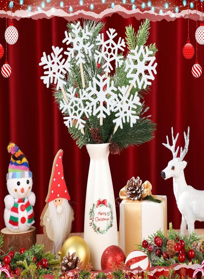 فيسينبال مجموعة فيسينبال من 24 قطعة من زينة رقاقات الثلج الشتوية، أعواد خشبية مزخرفة على شكل رقاقات ثلج، أعواد بيضاء ريفية لتزيين تنسيقات الزهور، قطع مركزية على شكل رقاقات ثلج لتزيين المزهريات المنزلية والأعمال اليدوية - Image 5