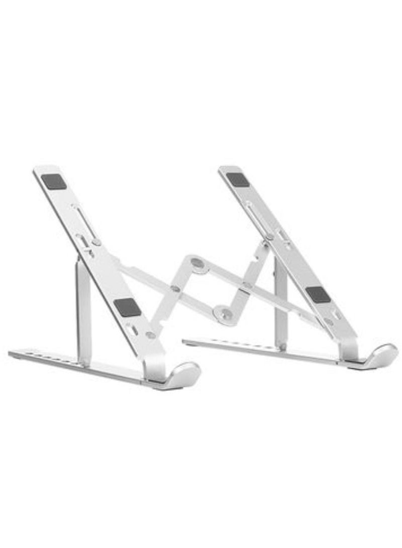 ELTRAZONE 7-Level Adjustable Aluminum Alloy Foldable Laptop Stand in Silver – Portable, Lightweight, Ergonomic Design for Improved Posture and Cooling, Compatible with Laptops, Tablets, and Notebooks - Image 1