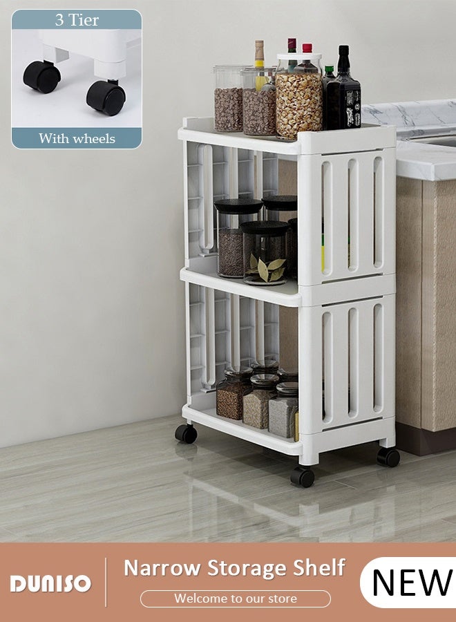 DUNISO 3-Layer Narrow Storage Cabinet  with Drawers Wheels -Waterproof Drawer Cart Bathroom Storage Cabinet Box Plastic Transparent Bathroom Storage Containers for Small Spaces,Toilet, Kitchen,Bedroom,Office Laundry Living Room  - Image 1