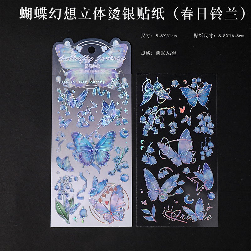 Vintage Butterfly 3D Silver Stickers DIY Spring lily of the valley (2 photos) 