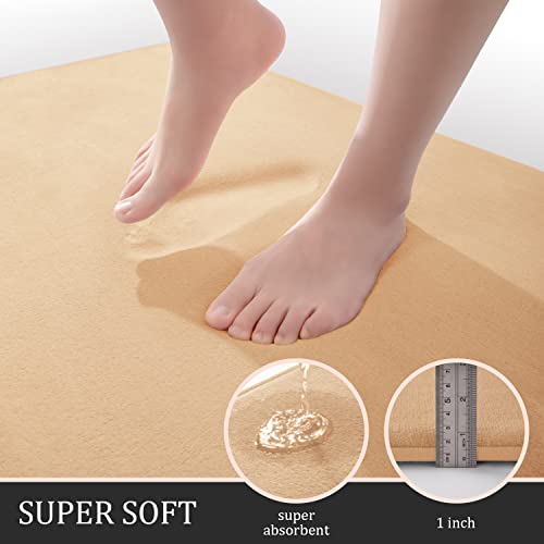 YIHOUSE Bathroom Rug Sets 3 Piece Memory Foam Bath Mat Non Slip Super Absorbent Soft Bathroom Mats Machine Washable Bathroom Floor Mats Sets for SinkTub Shower and ToiletBeige - Image 3