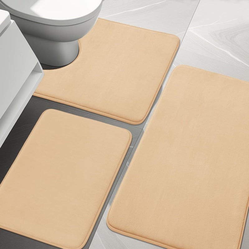 YIHOUSE Bathroom Rug Sets 3 Piece Memory Foam Bath Mat Non Slip Super Absorbent Soft Bathroom Mats Machine Washable Bathroom Floor Mats Sets for SinkTub Shower and ToiletBeige - Image 2