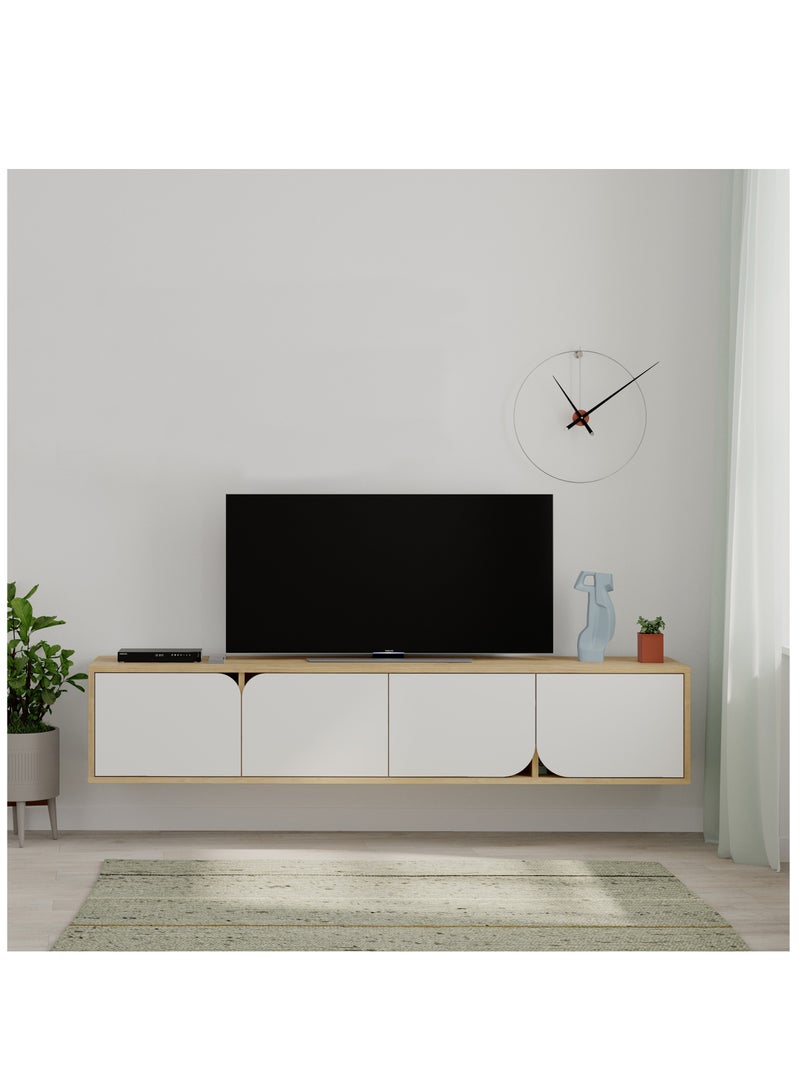 موراه خزانة موراه هوم سبارك العائمة للتلفزيون حتى ٧٠ بوصة | وحدة تلفزيون مثبتة على الحائط بأربعة أبواب | وحدة تلفزيون | ١٨٠ × ٣٥٫٦ × ٣٥ سم | بلوط/أبيض - Image 1