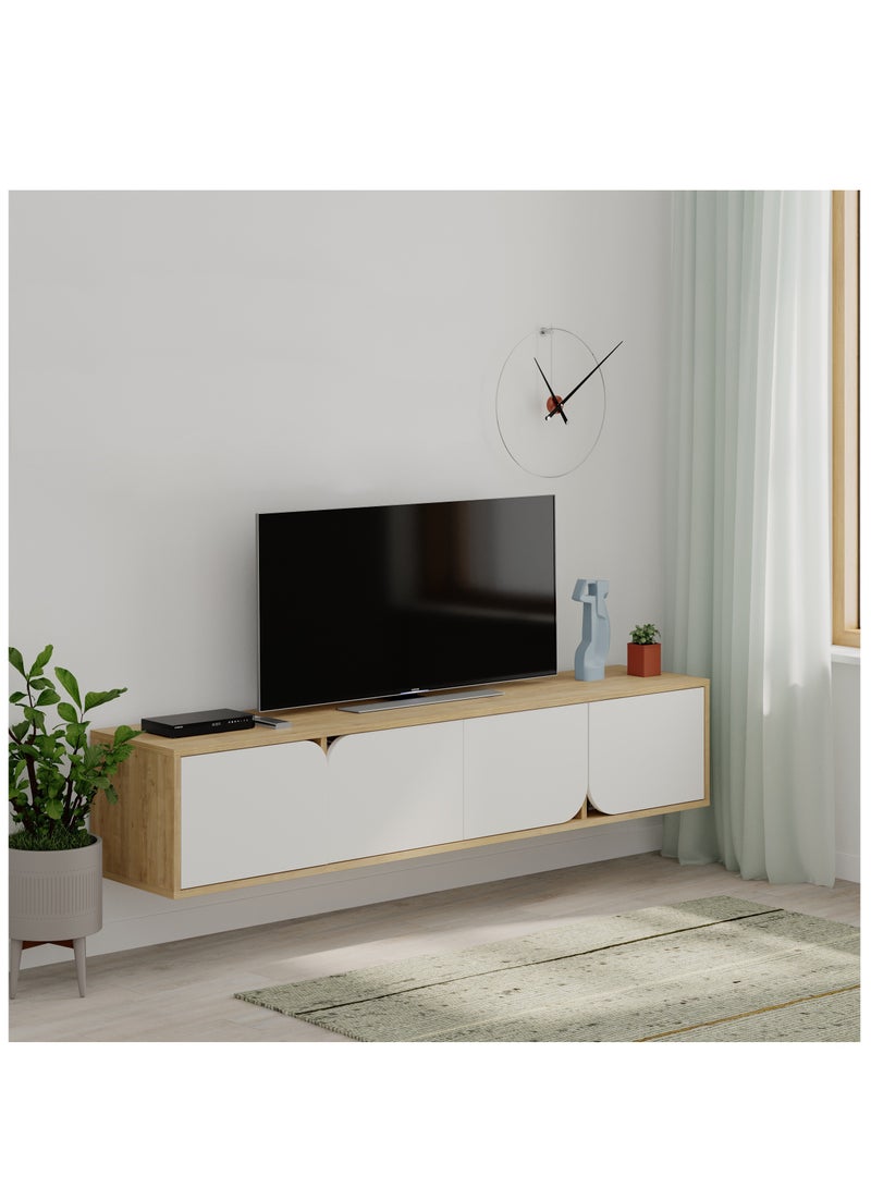 موراه خزانة موراه هوم سبارك العائمة للتلفزيون حتى ٧٠ بوصة | وحدة تلفزيون مثبتة على الحائط بأربعة أبواب | وحدة تلفزيون | ١٨٠ × ٣٥٫٦ × ٣٥ سم | بلوط/أبيض - Image 2