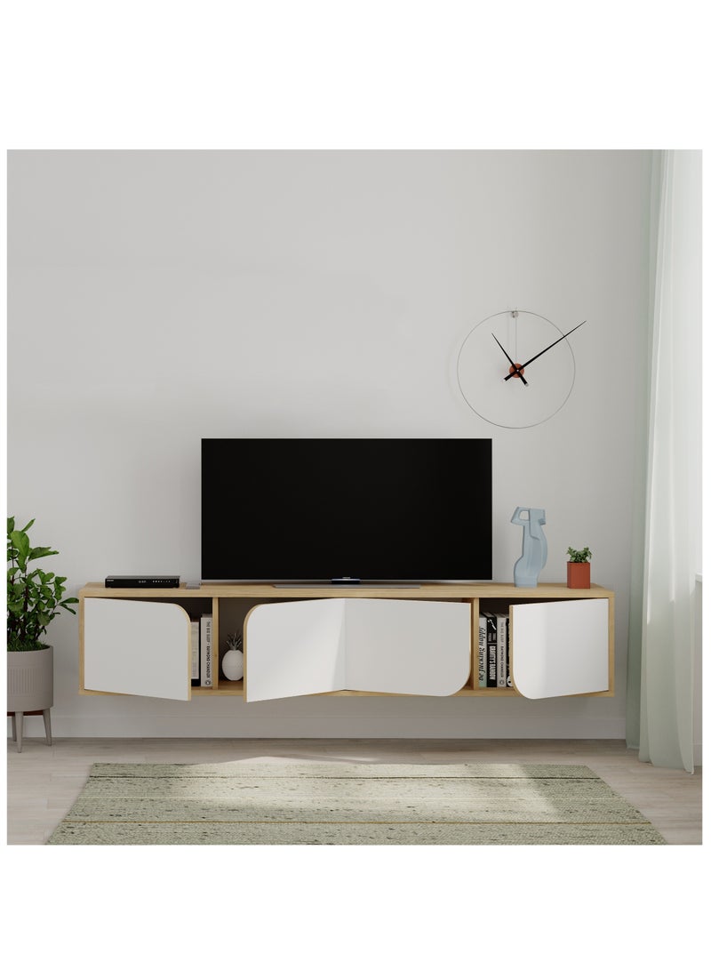 موراه خزانة موراه هوم سبارك العائمة للتلفزيون حتى ٧٠ بوصة | وحدة تلفزيون مثبتة على الحائط بأربعة أبواب | وحدة تلفزيون | ١٨٠ × ٣٥٫٦ × ٣٥ سم | بلوط/أبيض - Image 3