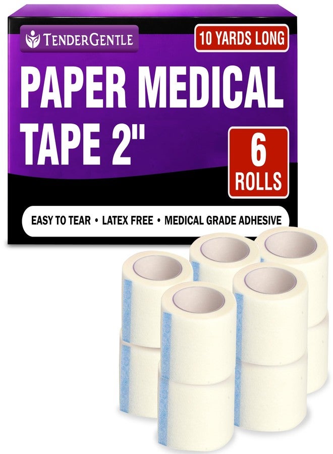 TenderGentle Paper Medical Tape for Wound Care - 6 Rolls of 2" Surgical Tape - 10 Yards Long - Secures Dressings, Tubes, and Ostomy Pouches - Easy to Tear and Latex Free - Image 1