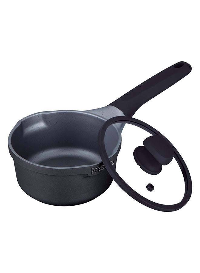 Prestige Essential Cast Aluminum Cookware Black 16 Cm Saucepan With Glass Lid | Non-Stick Induction-Based Sauce Pan With Lids Black - Image 1