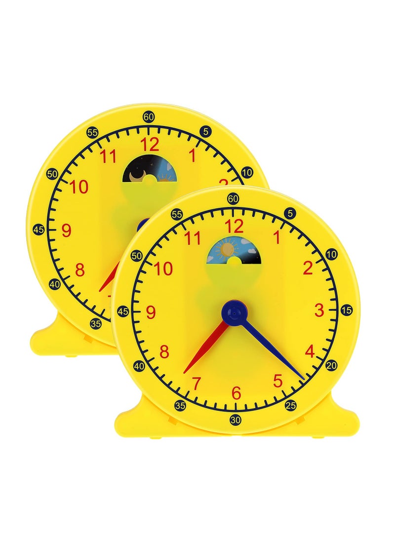2 Pcs Student Clock Time Telling Teaching Clock for Kids Classroom Learning Analog Clock Judy Clock Teachers Supplies Develops Day and Night Time Early Math Skills( 11.8 x 12 In)