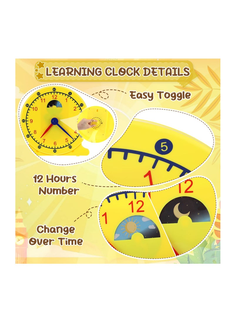 2 Pcs Student Clock Time Telling Teaching Clock for Kids Classroom Learning Analog Clock Judy Clock Teachers Supplies Develops Day and Night Time Early Math Skills( 11.8 x 12 In)